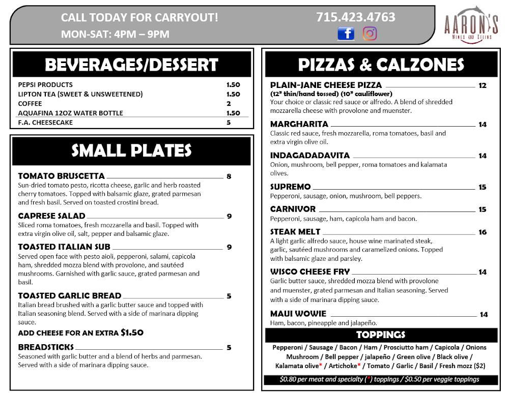 Aaron’s Wines & Steins Menu image 1
